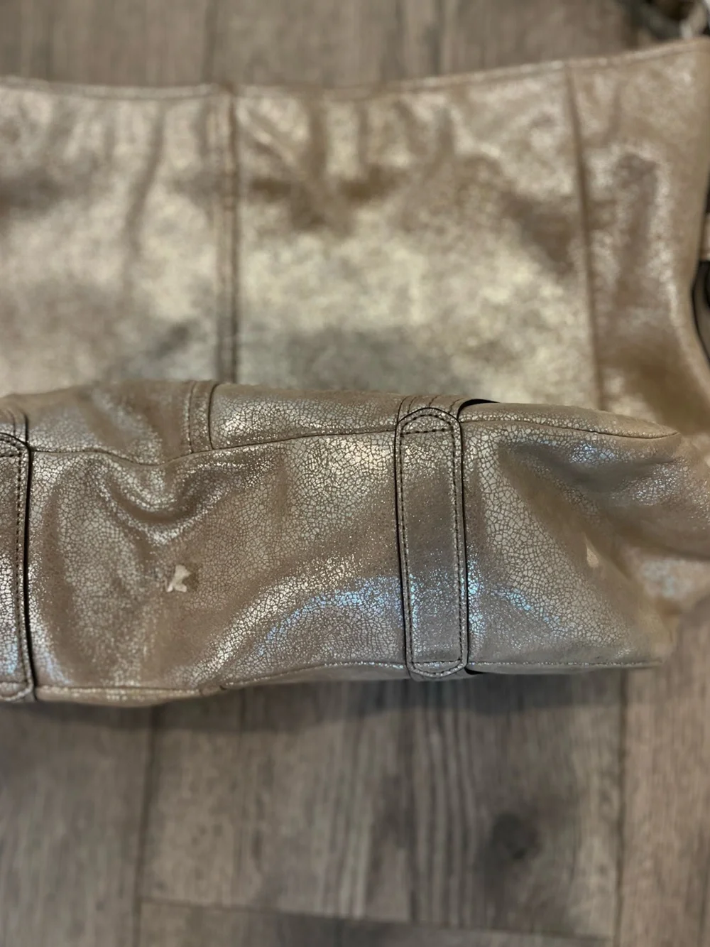 Coach Chelsea Metallic Leather Katarina Shimmer Hobo Shoulder Bag Champagne
